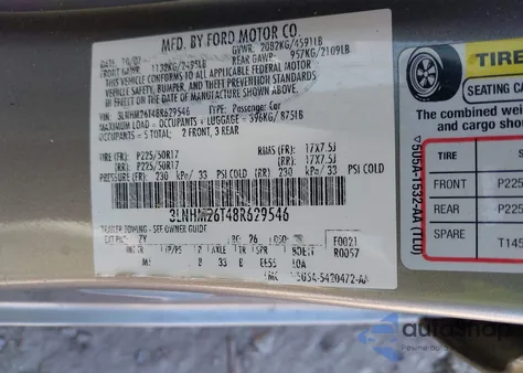 2008 Lincoln Mkz из США, поврежденный, VIN 3LNHM26T48R629546